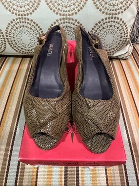 Vaneli Olive Brown Perforated Peep-Toe Slingback Heels
